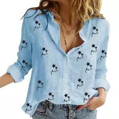 Elegantes camisas de linho de algodão mulheres casuais sólido botão blusas de lapela camisas primavera verão manga longa solta tops túnica blusas - comprar online