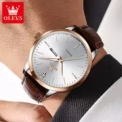 OLEVS-Relógio Quartz de Couro Masculino, Marca do Negócio, Tendência, Semana, Calendário, Luminoso, Impermeável, Moda, Original, Mostrador de 43mm - comprar online