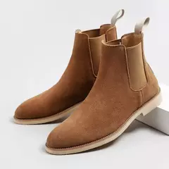 Imagem do Botas de couro genuíno de camurça masculina retrô, bota curta no tornozelo, s