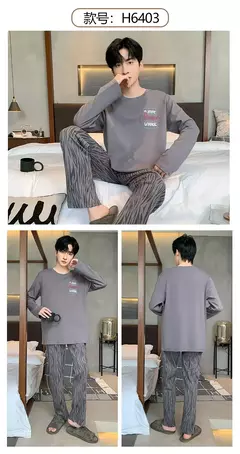 Pijama de algodão de duas peças masculino, calça de manga comprida, traje caseiro, estudante e adolescente, novo outono - Wolf Magazine