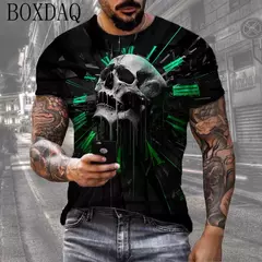 Camiseta Horror Death Caveira Masculina, Manga Curta, Estampada 3D, Rua do Terror, Camiseta Hip Hop, Decote O, Solta, Tops Casual de Verão, Roupas - comprar online