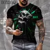Camiseta Horror Death Caveira Masculina, Manga Curta, Estampada 3D, Rua do Terror, Camiseta Hip Hop, Decote O, Solta, Tops Casual de Verão, Roupas