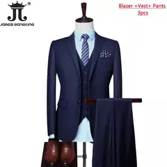 Monocromático Terno de escritório formal, vestido de casamento do noivo, blazer de marca high-end, calças colete, S-6XL, conjunto de 3 peças, vestido de festa - comprar online