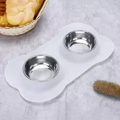 Tigela dupla antiderrapante para cães, com tapete de silicone, durável, aço inoxidável, alimentador de alimentos para animais de estimação, tigelas para cães e gatos