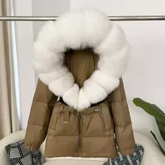Oftbuy 2024 jaqueta de inverno feminina gola de pele de raposa natural real com capuz grosso quente 90% pato branco para baixo casaco feminino streetwear casual