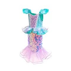 Meninas roxo-azul sereia ariel cosplay vestido de halloween vestido de festa de aniversário meninas praia vestido de férias na internet