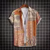 Camisa havaiana estampada geométrica masculina, blusa de praia de peito único, tops de manga curta, roupa de feriado masculina, moda flor, 2023