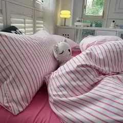 Minimalista listrado azul Duvet Cover, pequeno, fresco, estilo japonês, 4 Piece Set