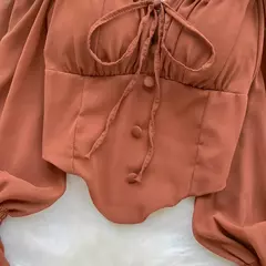 Imagem do SINGREINY-Blusa Chiffon de Manga Flare para Mulheres, Tops Ruffle, Cintura Elástica Sólida, Halter Backless, Slim Ladies, Harajuku Sexy Blusa Curta