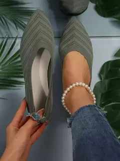 Sapatos baixos de dedo apontado para mulheres, Cor sólida, Sapatos de malha, Mocassins casuais, Sapatilhas respiráveis - loja online