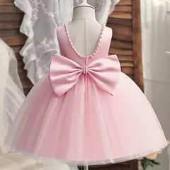 Vestido de tule sem costas para bebé com laço grande e pérolas, 1 ° vestido de aniversário, princesa infantil, vestido baptizado, 1 a 5 anos - comprar online