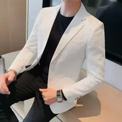Casaco de peito único masculino, blazer slim fit, blazers grandes, casacos elegantes de luxo, outwear casual coreano para casamento na internet