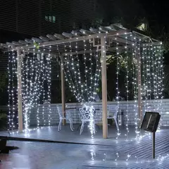 3m x 3m solar led cortina de luz da corda guirlanda luzes de natal casamento fada luz festa quintal jardim decoração iluminação do feriado