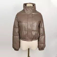 Casaco de couro PU feminino, casaco grosso quente, casacos da moda, zíper elegante, jaquetas de couro falso, tops pretos - loja online
