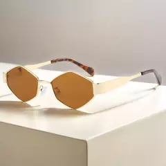 Imagem do Óculos sextavados para mulheres e homens, óculos de sol de polígono exclusivo, óculos com moldura pequena, tons vintage, design de luxo, moda, 2024