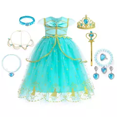 Imagem do Michella moda meninas teal-azul princesa jasmim cosplay vestido de halloween vestido de festa de aniversário