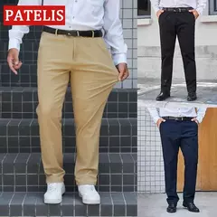 Calças masculinas de tecido elástico de algodão, plus size, preto, cáqui, calças casuais, gordas, tamanho 30-50 na internet