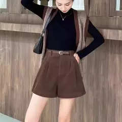 Shorts de veludo emagrecedor cintura alta feminino, cor café, calças botas na moda, outono e inverno, nova chegada, 2023 na internet