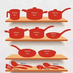 Imagem do Cozinha multifuncional cozinhando conjunto com tampas de vidro, panelas de alumínio vermelho, antiaderente, 12 PCs, venda quente