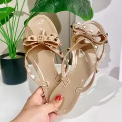Chinelos rebitados para mulheres, sapatos de geléia, chinelos de fundo plano, chinelos de rebite casuais, para casa, fora, verão, 36-42