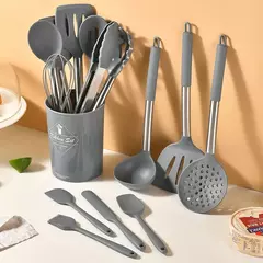 Conjunto De Utensílios De Cozinha De Silicone Preto, Panelas Antiaderentes, Punho De Aço Inoxidável, Espátula, Batedores De Ovo, Acessórios De Utensílios De Cozinha, 15Pcs - comprar online
