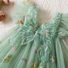 Vestido de malha bordado feminino, Alça de fada, Asas de arco traseiro, Princesa, Aniversário, Doces Bebés, Verão na internet