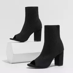 Boca de peixe redondo toe malha estiramento tornozelo botas de salto alto para mulheres, botas curtas, moda outono, sapatos de dança para festa - loja online
