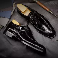 Sapatos de casamento masculino com fivela de couro mocassins da moda, sapato de vestido, biqueira quadrada, formal, elegante, de boa qualidade, casual na internet
