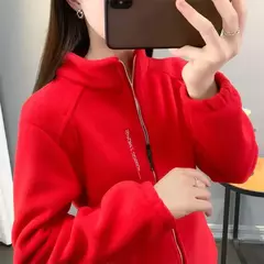 Casaco de gola polar reversível feminino, moletom casual, casaco com zíper solto, moletom de manga longa, moletom de inverno - loja online