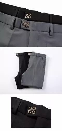 Imagem do Calças justas de estiramento formal masculinas, calças casuais, roupa de cor sólida, calças de terno fashion