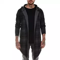 Casaco de malha longa masculino, cardigã fino, jaqueta xadrez, capa com capuz, moda steampunk - comprar online