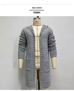 Imagem do Cardigã de malha de algodão manga comprida masculino, suéteres masculinos casuais, monocromáticos, outwear justo, capuz quente, outono, inverno, novo, moda, 2024