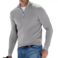 Outono moletom masculino quente pulôver cor sólida meio zíper camisola casual fino com decote em v manga longa moletom masculino inverno topo - Wolf Magazine
