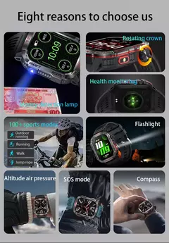 Impermeável Smart Watch para Homens, Rastreador de Esporte ao Ar Livre, Bluetooth Call Smartwatch, Militar, GPS, Lanterna, Bússola, Huawei, Xiaomi, Novo - loja online
