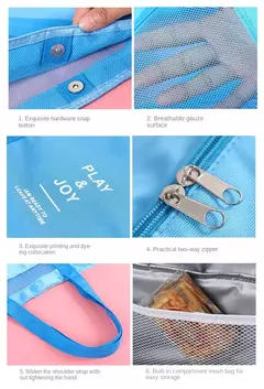 Bolsa de praia de piquenique para mulheres, malha, transparente, camada dupla, armazenamento de natação, alta capacidade, sacolas de compras - loja online