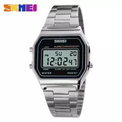 Skmei-Relógio digital à prova d'água para homens, pulseira de aço inoxidável, display LED, relógios esportivos casuais, moda, 1123