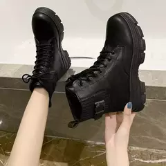 Botas de combate com cordões em couro PU para mulheres, bota branca, sola grossa, sapatos de plataforma, borracha, vaqueiro, fêmea, outono, inverno, novo - Wolf Magazine