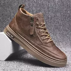 Bota de tornozelo de couro alta masculina, tênis masculino, algodão, negócio, casual, ao ar livre, moda, inverno