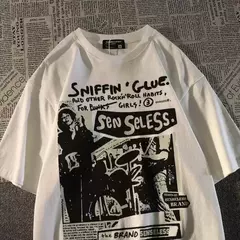Homens e mulheres com impressão de letras superdimensionada camiseta de manga curta, streetwear hip hop, roupas vintage, camiseta solta - comprar online