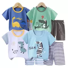 Conjunto de 2 peças e shorts para crianças, pijama de algodão com desenhos animados, zebra, impressão de dinossauro, roupas novas de noite para 1 a 6 anos - loja online
