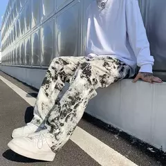 Calça jeans de perna larga larga estilo coreano masculina, calça esfregando, rua alta, hip hop, estampada, moda primavera, 2021 - comprar online