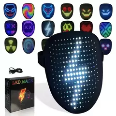 Imagem do Máscara Luminosa LED com RGB Full Color, Face Changing, Brilhando, Halloween, Natal, Carnaval, Traje, DJ, Light Up, Party Cosplay