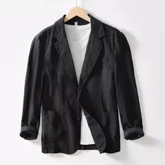 Fatos safari de algodão e linho masculinos, blazers monocromáticos, jaquetas casuais oversize, roupas de primavera, novos na internet