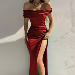 Elegante vestido de noite feminino, Monocromático, Ombro Fora, Sexy, Divisão para o Lado Alto, Luxo, Formal, Sexy, senhoras, Festa, Noite - Wolf Magazine