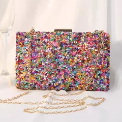 Bolsa acrílica com fecho interligado para menina, bolsa do casamento, pedra multicolorida, corrente de metal, crossbody, ombro, noite, difícil - comprar online