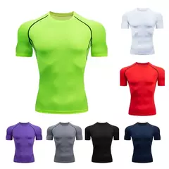 Camiseta de compressão de manga curta seca rápida masculina, camisetas esportivas, treinamento físico, camiseta de corrida, rashgard, academia