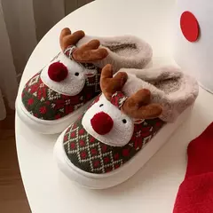 2024 novos chinelos de algodão de natal para mulher bonito dos desenhos animados cervos antiderrapante meninas interior casa sapatos de chão moda festa slides - comprar online