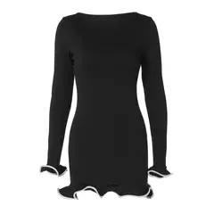 Talenza-Mini vestido de babado preto de cintura alta para mulheres, pulôver sexy slim, manga longa, saia curta, outono, vestido de festa bodycon na internet