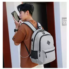 Mochila de carregamento USB impermeável para homens, sacos traseiros do escritório do negócio, mochila para laptop casual, mochilas escolares masculinas, 15,6";;VERDADEIRO;;"CINZA - Wolf Magazine