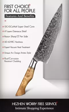 Imagem do Hezhen 5 a 6pc conjunto de faca cozinha profissional damasco super aço chef paring santoku afiada cozinhar cozinha com suporte magnético